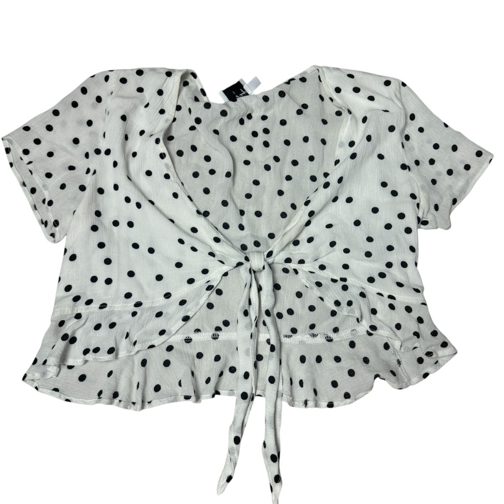 Princess Polly top Polka Dot Tie-Front Crop Top - White/Black - Picture 3 of 9